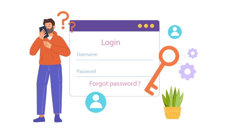 Man login in mobile while forgetting password  Illustration