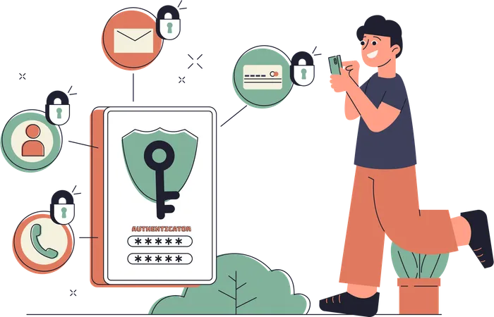 This Captivating Flat Illustration Man Using Digital Security On Smartphone Captures The Essence Of A Forward Looking And Innovative Tech Environment Showcasing The Dedication Creativity And Technological Prowess Of Those Who Are Shaping The Digital Future Illustration
