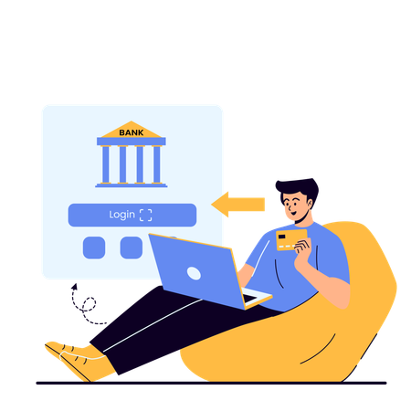 Man login to online banking account  Illustration