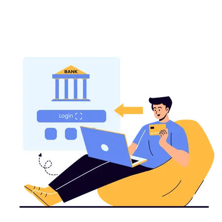 Man login to online banking account  Illustration