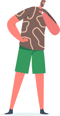 Man Look on Wrist Watch Waiting Bus  Illustration