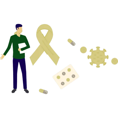 Man looking aids ribbon  Illustration