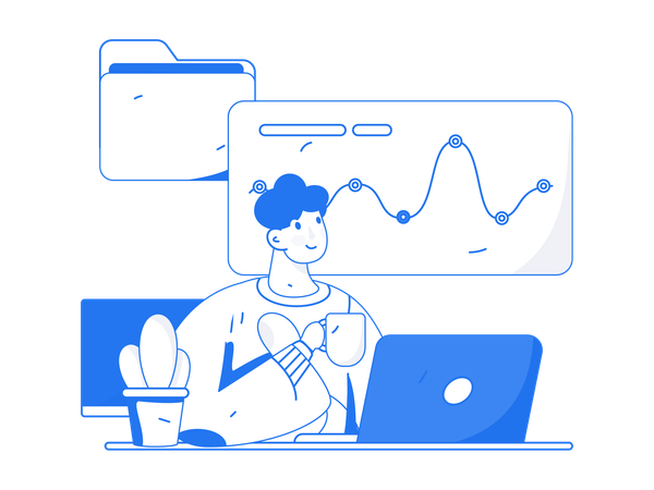 Man looking analysis chart while holding coffee cup  Illustration