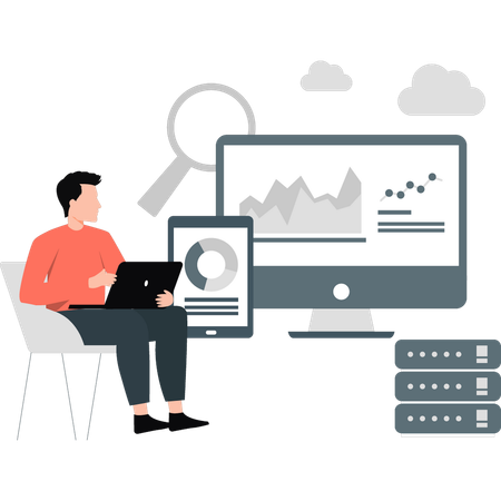 Man looking analytic graph  Illustration