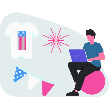 Man  looking at American shirt  Illustration