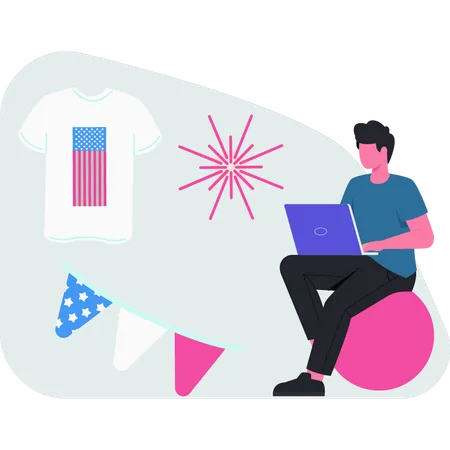 Man  looking at American shirt  Illustration