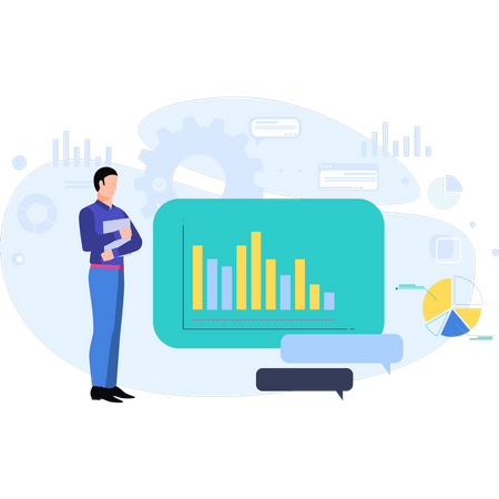 Man looking at analysis graph  Illustration