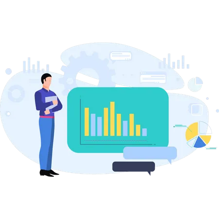 Man looking at analysis graph  Illustration