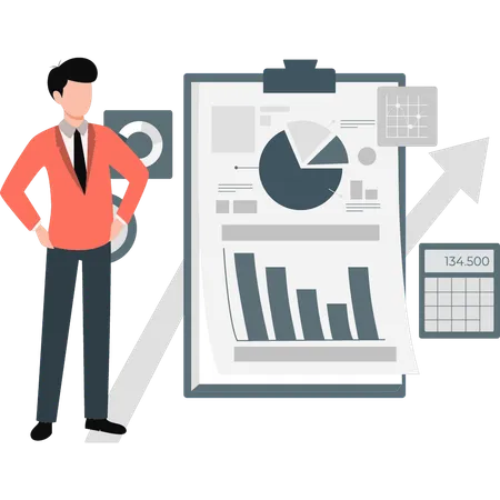 Man looking at analytic graph  Illustration