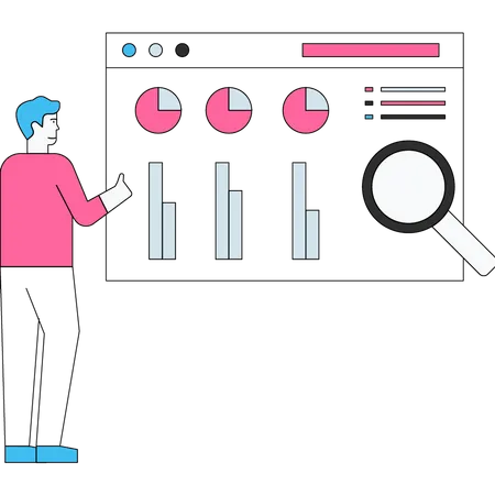 Man looking at analytics chart  Illustration