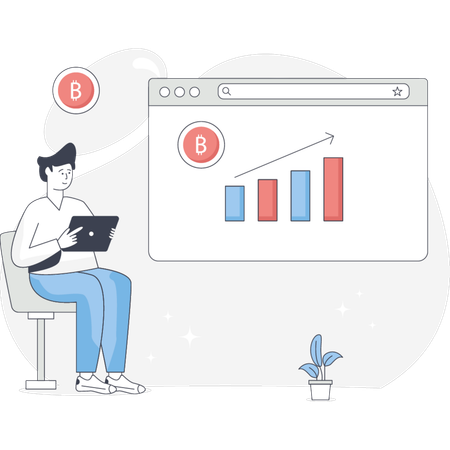 Man Looking At Bitcoin Trading  Illustration