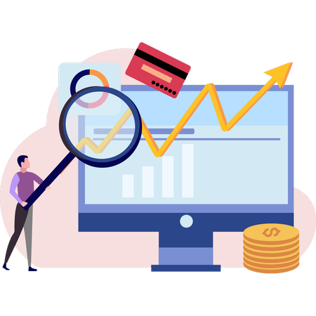 Man looking at business graph on monitor  Illustration