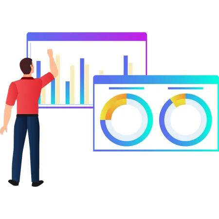 Man looking at business growth graph  Illustration