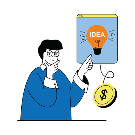 Man looking at business idea  Illustration