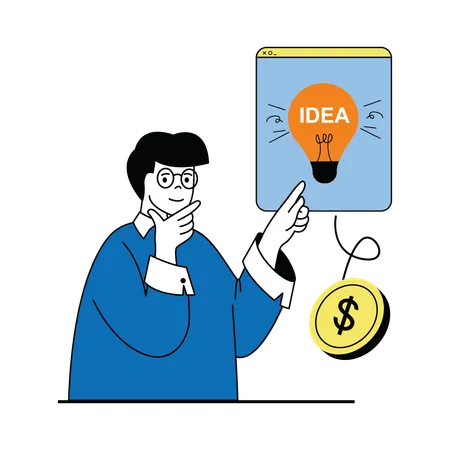 Man looking at business idea  Illustration