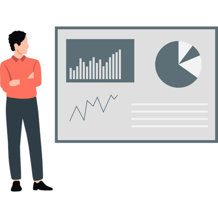 Man looking at business pie chart  Illustration