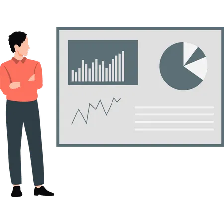 Man looking at business pie chart  Illustration