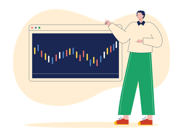 Man looking at candlestick chart  Illustration