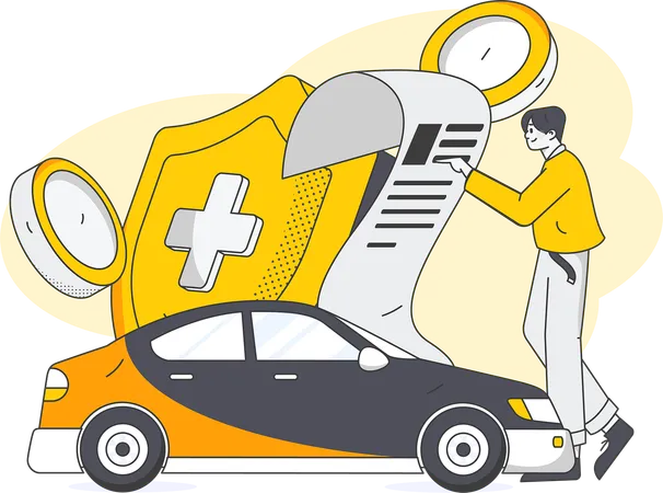 Man looking at car insurance quotes  Illustration