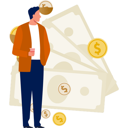 Man looking at cash notes  Illustration