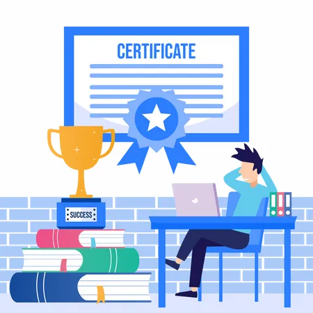 Man looking at certificate Illustration