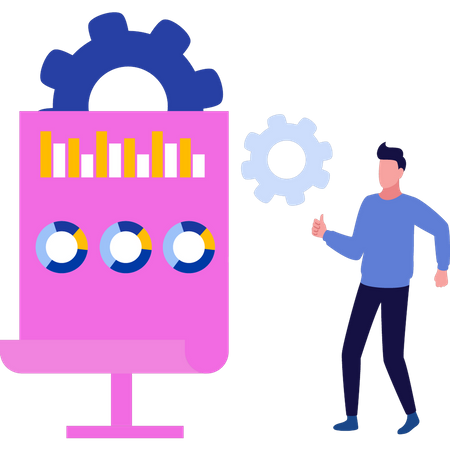 Man looking at chart graph board  Illustration