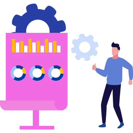 Man looking at chart graph board  Illustration