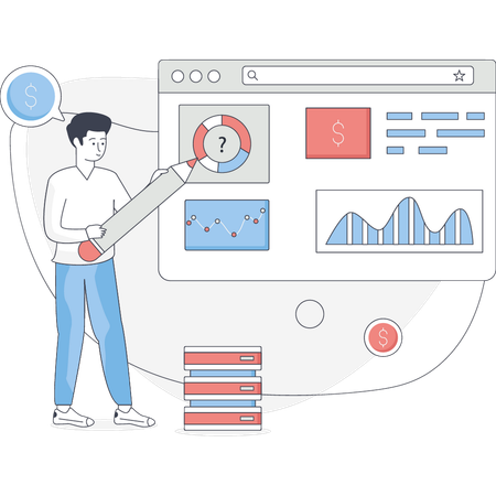 Man looking at chat analytics  Illustration