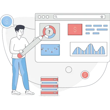 Man looking at chat analytics  Illustration