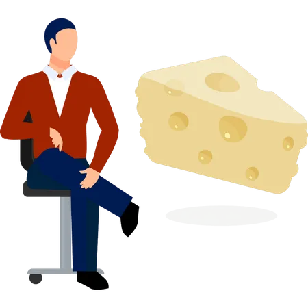 Man looking at cheese piece  Illustration