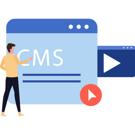 Man looking at CMS system on web page  Illustration