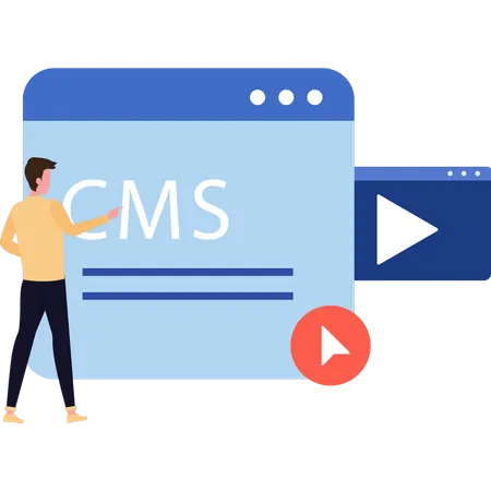 Man looking at CMS system on web page  Illustration