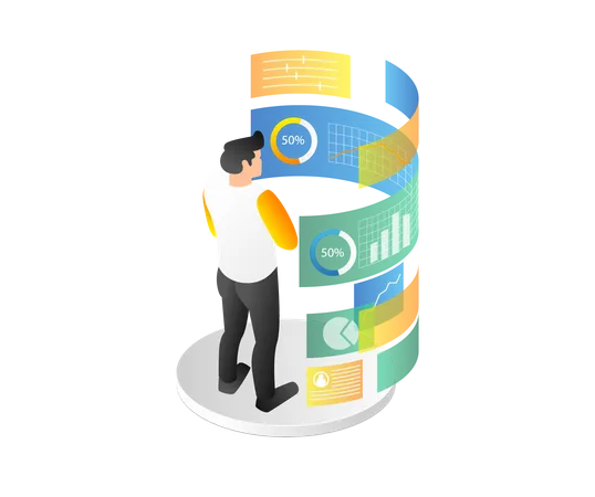 Man Looking At Company Data Analysis  Illustration