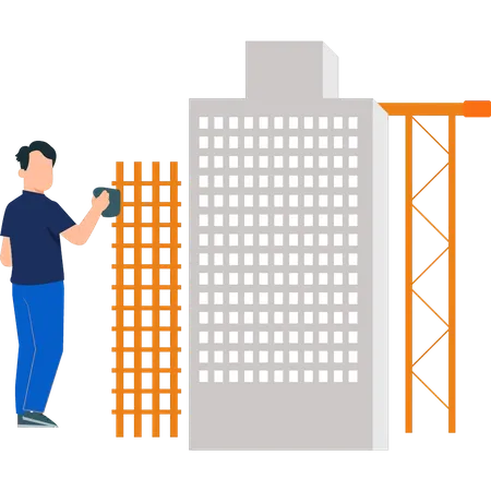 Man looking at construction building  Illustration