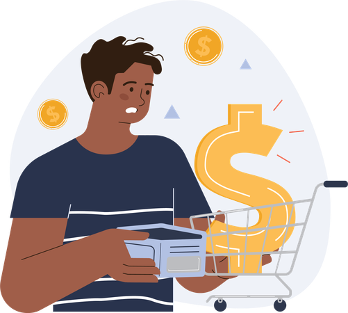 Man looking at cost for shopping  Illustration