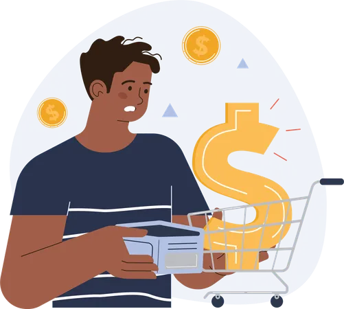 Man looking at cost for shopping  Illustration