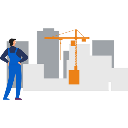 Man looking at crane  Illustration