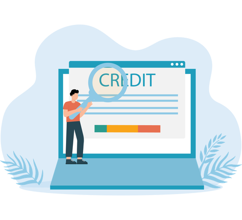 Man looking at credit report  Illustration