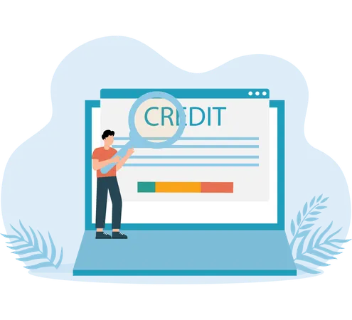 Man looking at credit report  Illustration