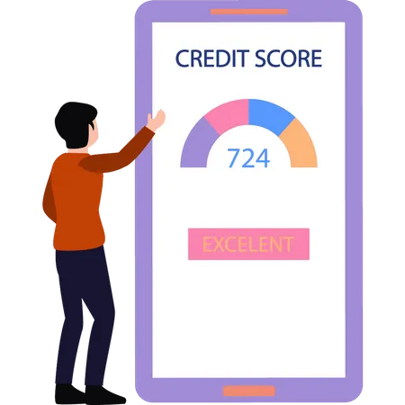 Guy Looking At Credit Score Illustration