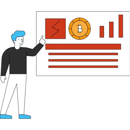 Man looking at Cryptocurrency Trading desk Illustration
