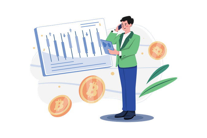 Man Looking At Cryptocurrency Trading Desk  Illustration