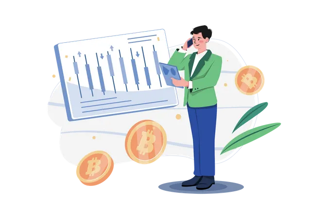 Man Looking At Cryptocurrency Trading Desk  Illustration