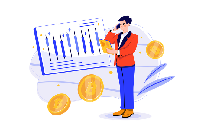 Man looking at Cryptocurrency Trading Desk  Illustration