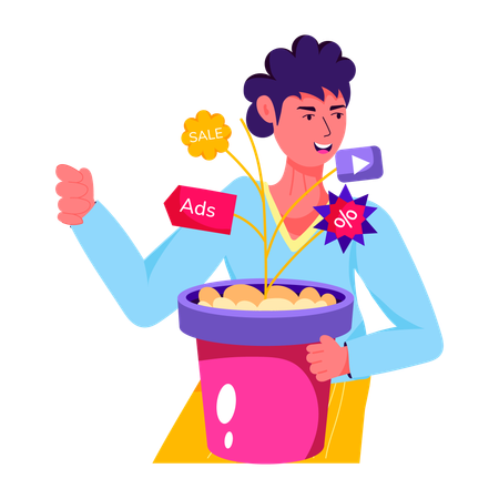 Man looking at different marketing options  Illustration
