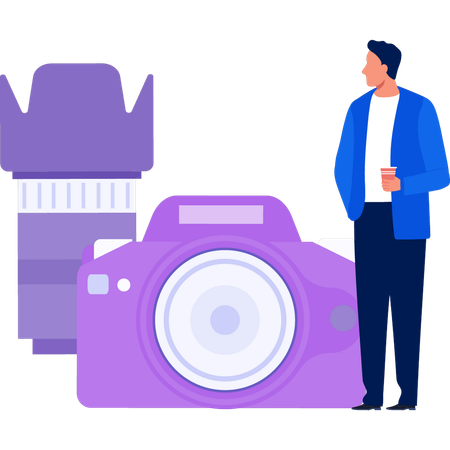 Man looking at  digital camera  Illustration