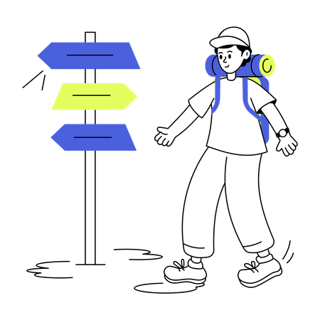 Man looking at direction board  Illustration