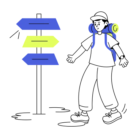 Man looking at direction board  Illustration