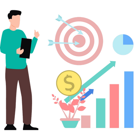 Man looking at dollar graph  Illustration