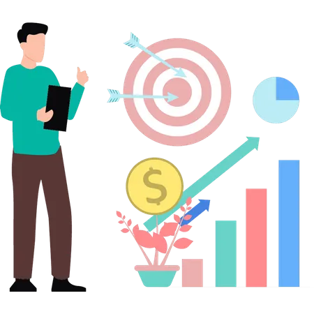 Man looking at dollar graph  Illustration